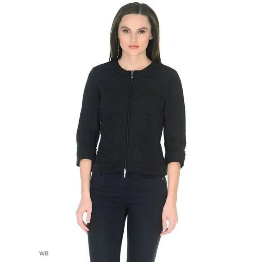 Geox Respira Textured Full Zip Black Jacket 8 $270